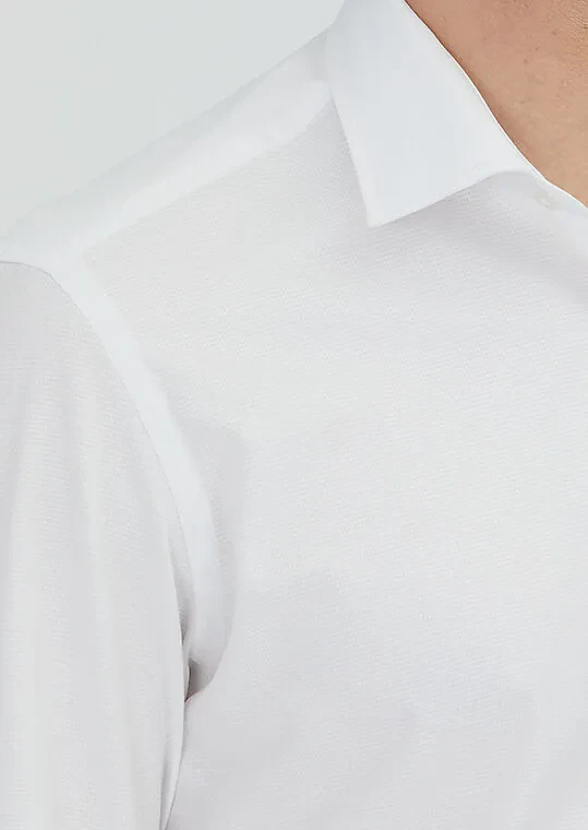 White Regular Fit Weaving Classical 100% Cotton Shirt - 4