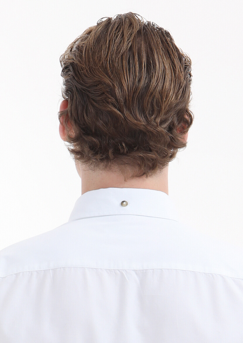 White Ribbed Regular Fit Long Weaving Casual 100% Cotton Shirt - 4