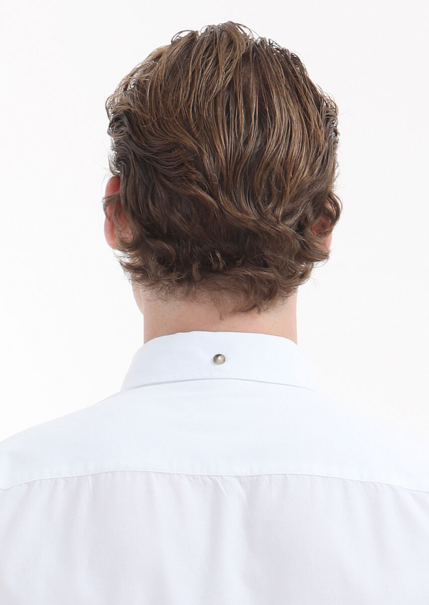 White Ribbed Regular Fit Long Weaving Casual 100% Cotton Shirt - 4