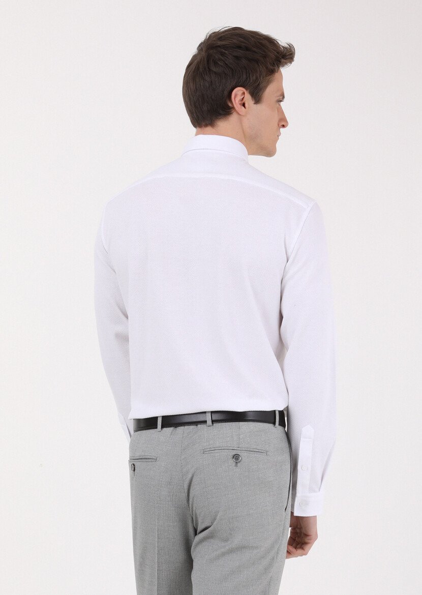 White Slim Fit Knitting Casual 100% Cotton Shirt - 5