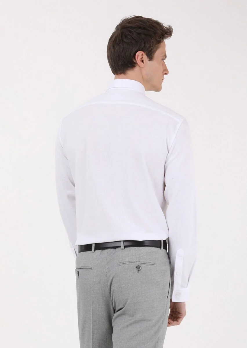 White Slim Fit Knitting Casual 100% Cotton Shirt - 5