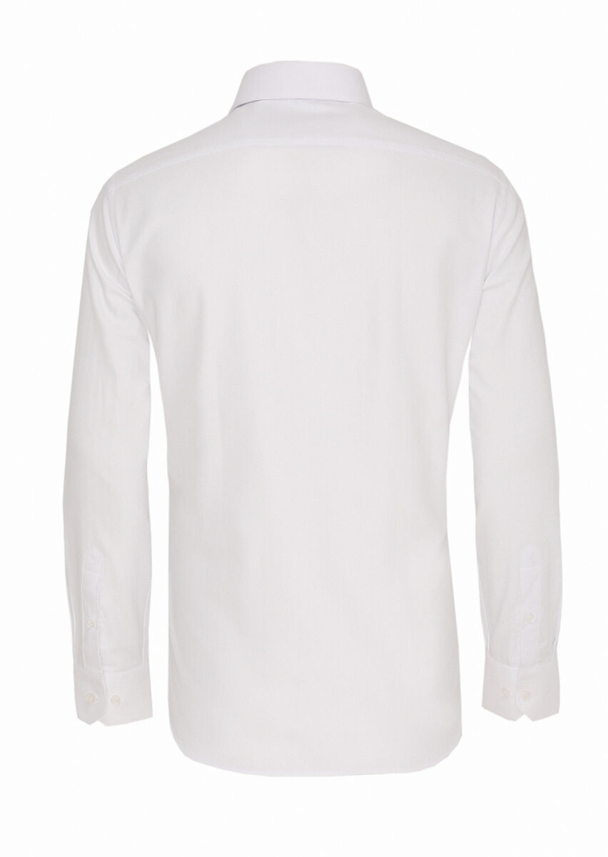 White Slim Fit Long Weaving Classical 100% Cotton Shirt - 3