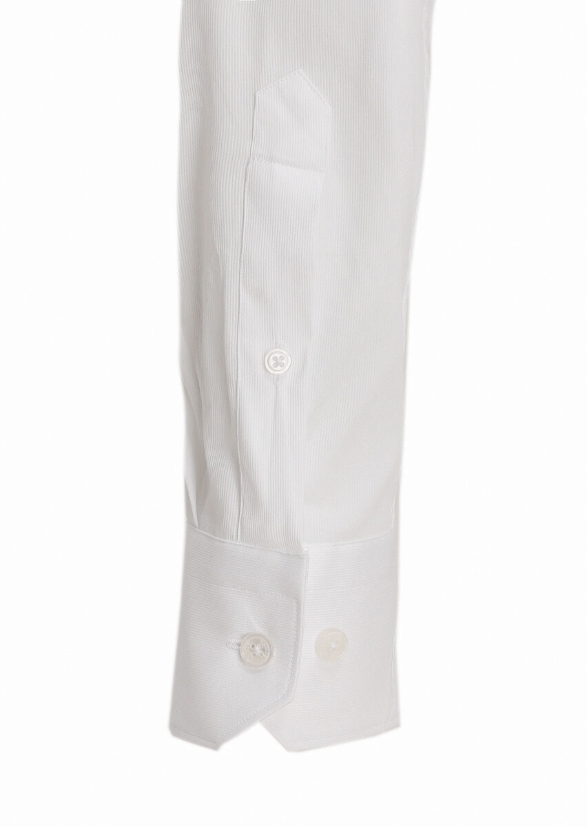 White Slim Fit Long Weaving Classical Cotton Blended Shirt - 2