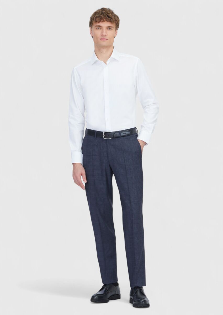 White Slim Fit Weaving Classical 100% Cotton Shirt - 2