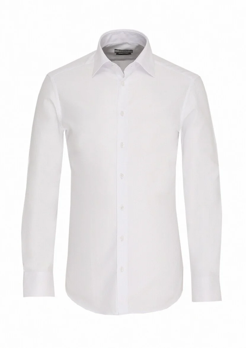 White Slim Fit Weaving Classical 100% Cotton Shirt - 1