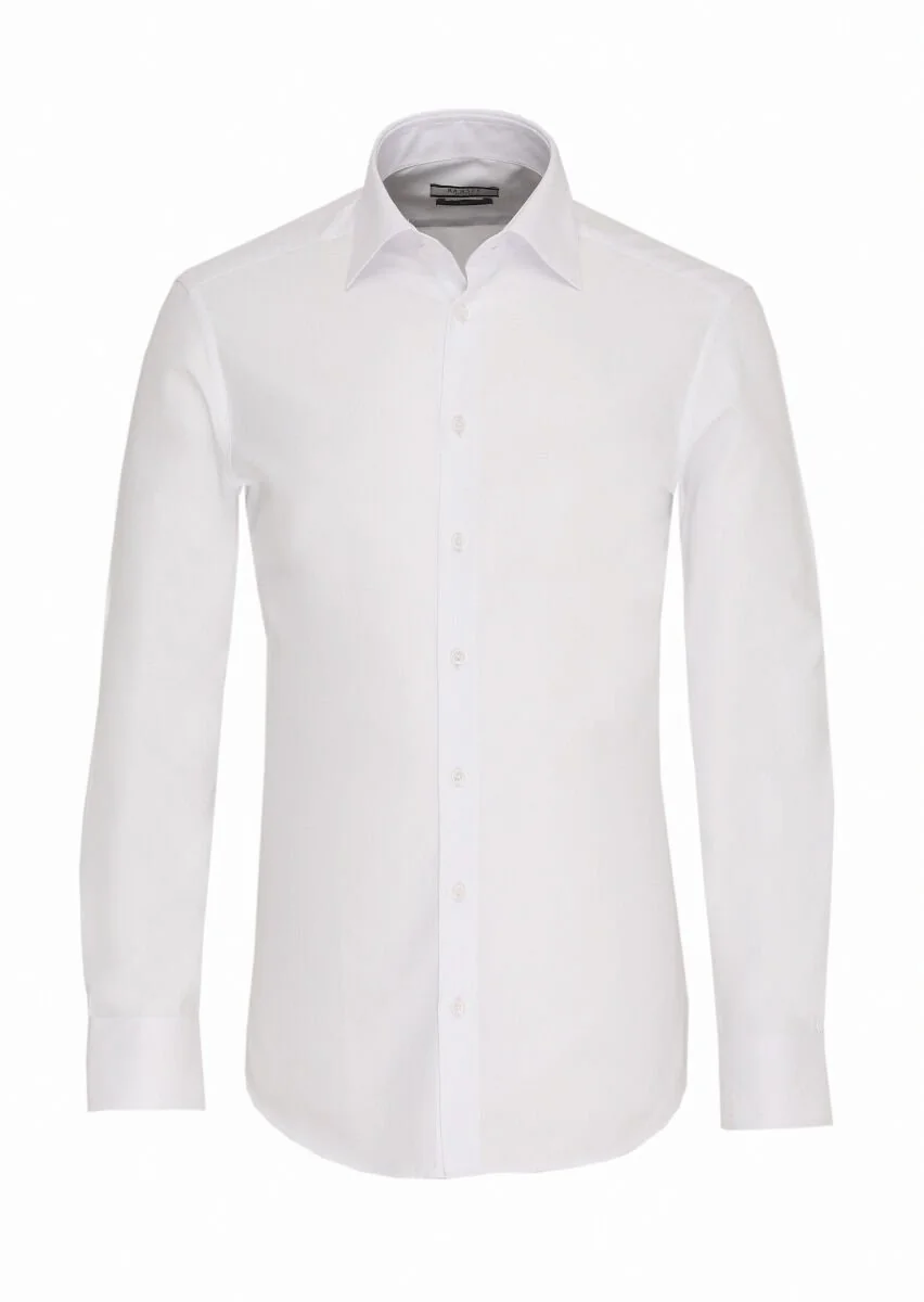 White Slim Fit Weaving Classical 100% Cotton Shirt - 1