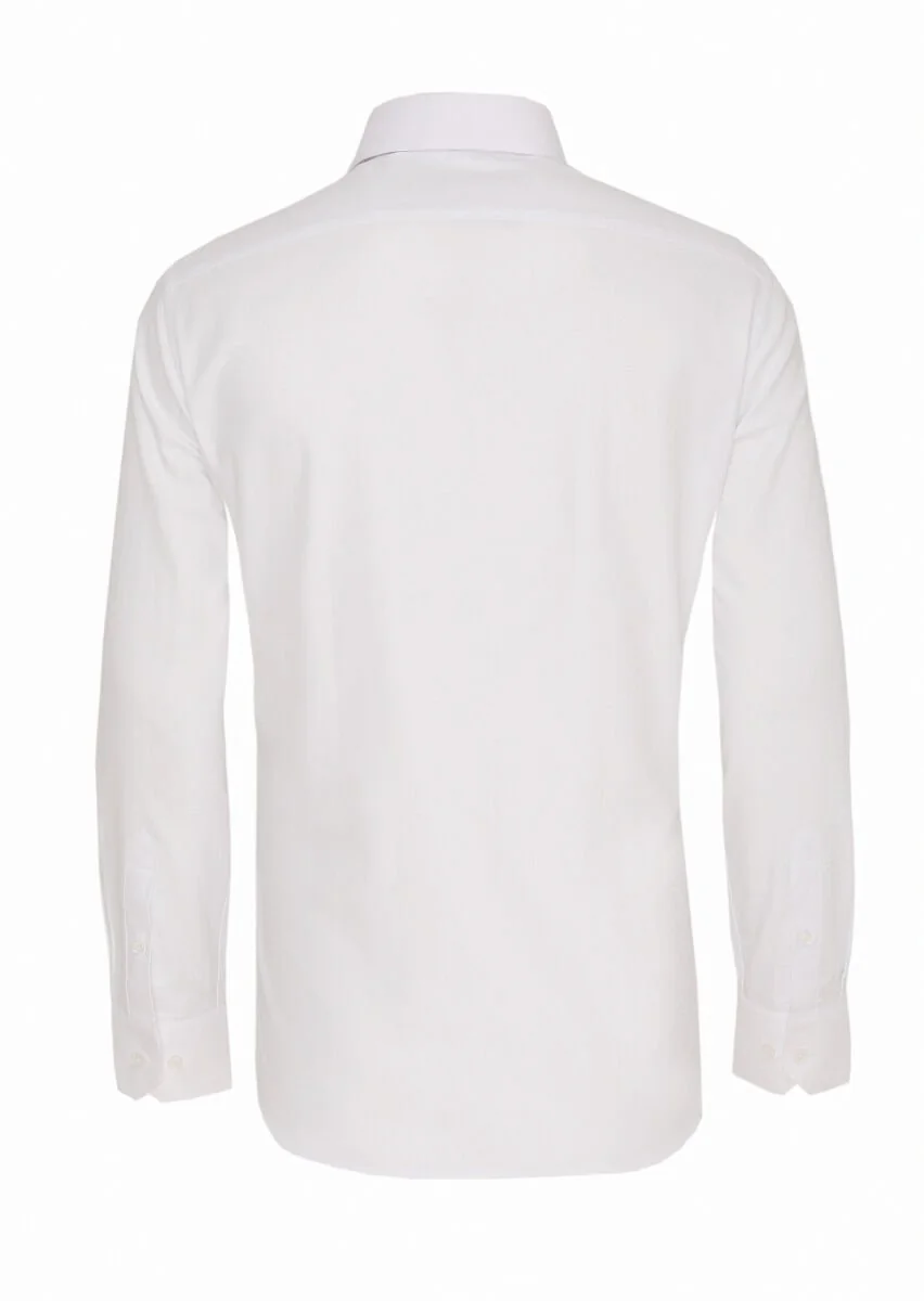 White Slim Fit Weaving Classical 100% Cotton Shirt - 5