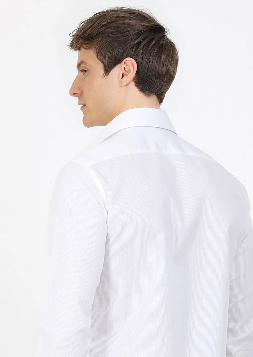 White Slim Fit Weaving Classical 100% Cotton Shirt - 5