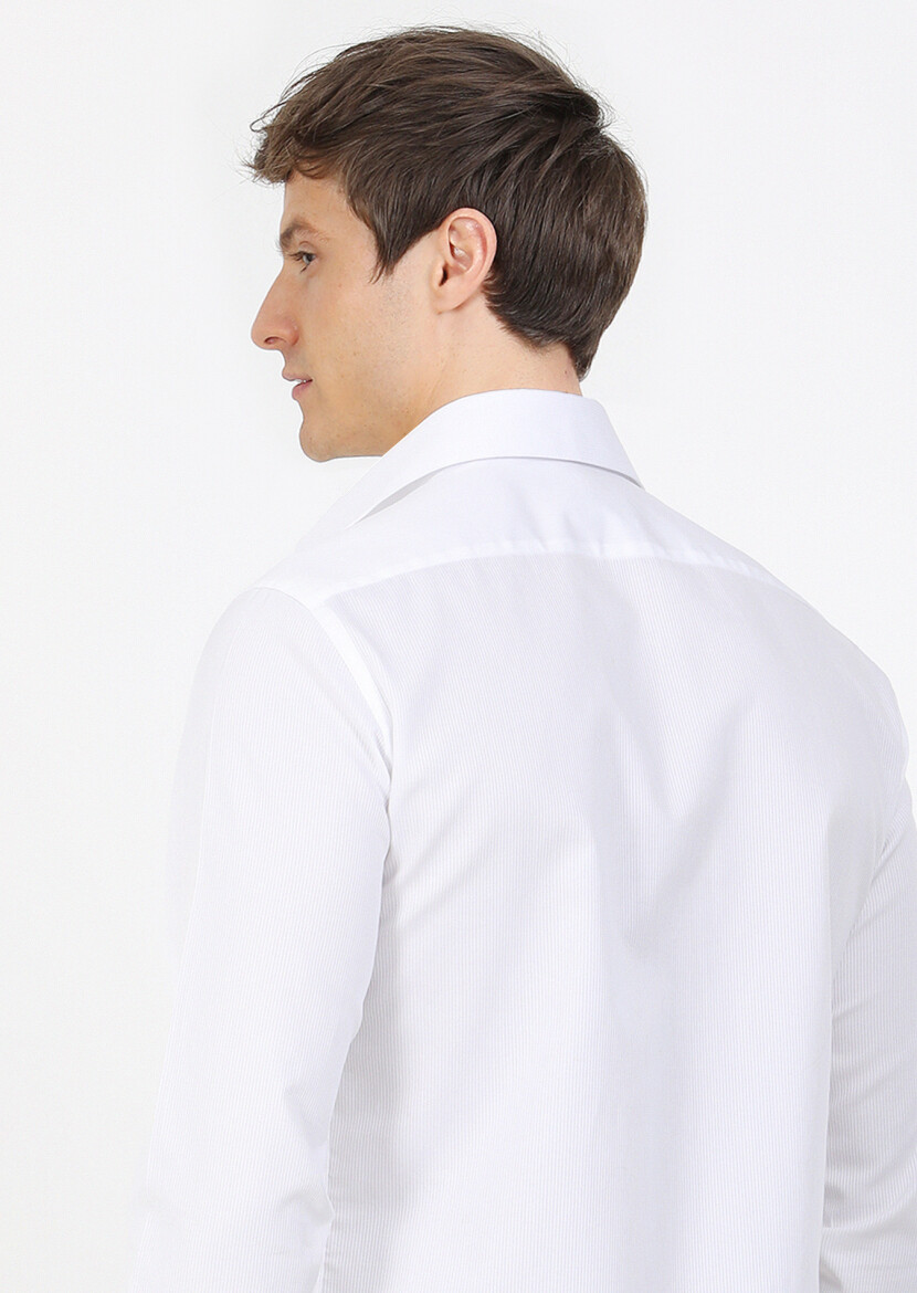 White Slim Fit Weaving Classical 100% Cotton Shirt - 5