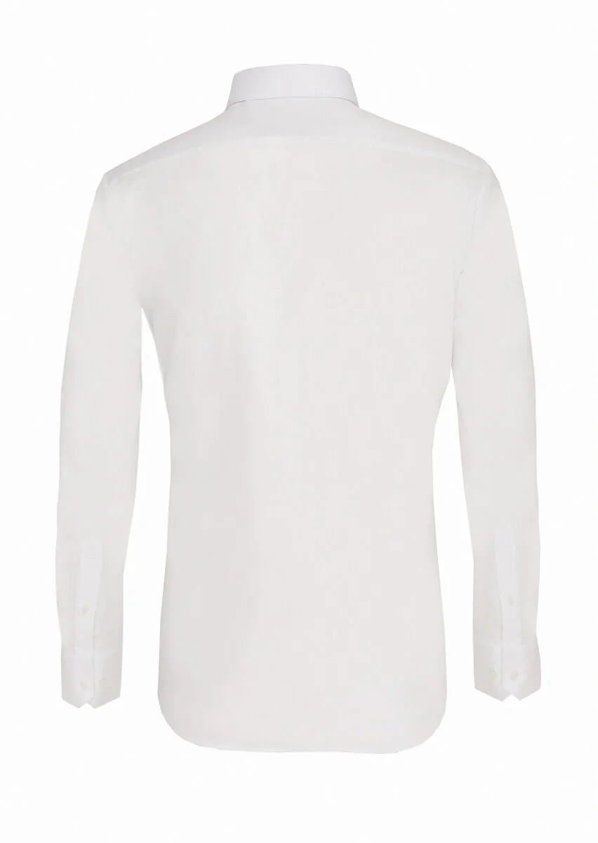 White Slim Fit Weaving Classical Cotton Blended Shirt - 5