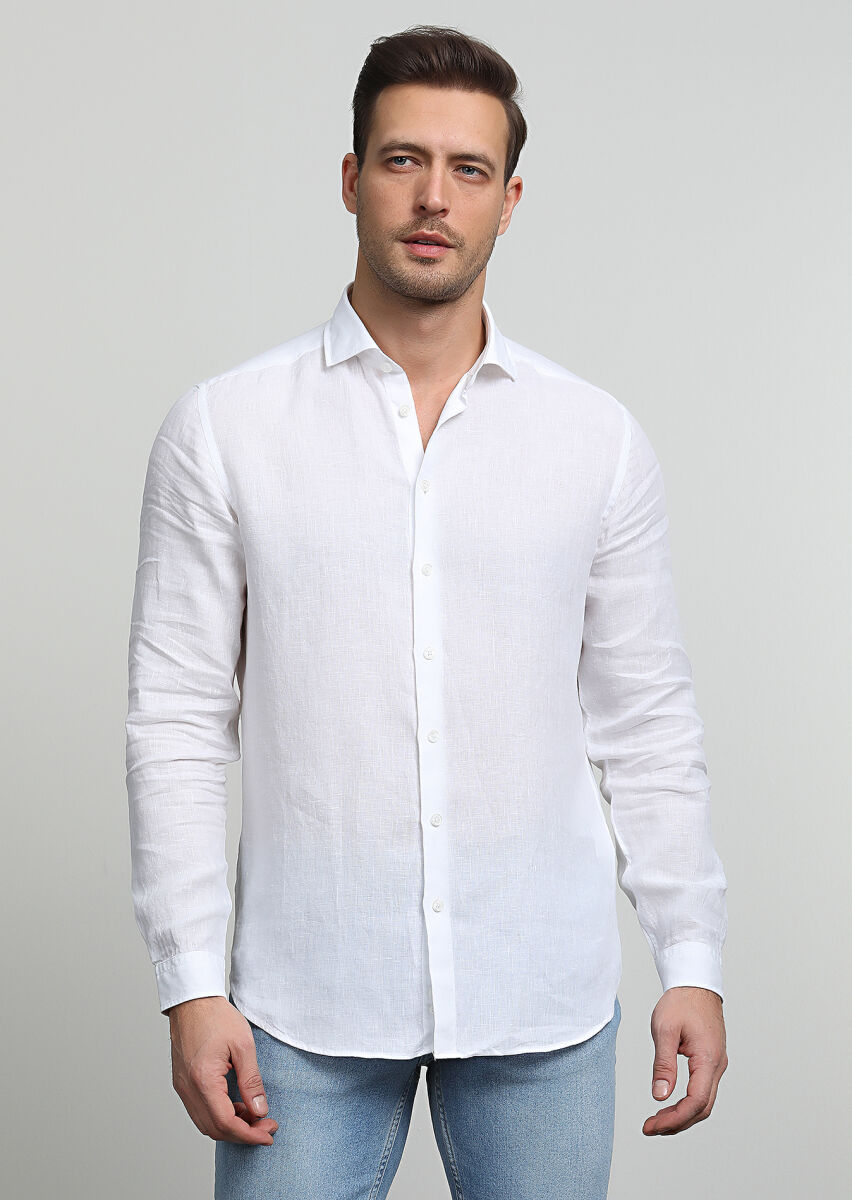 White Striped Regular Fit Long Weaving Casual 100% Cotton Shirt - 3