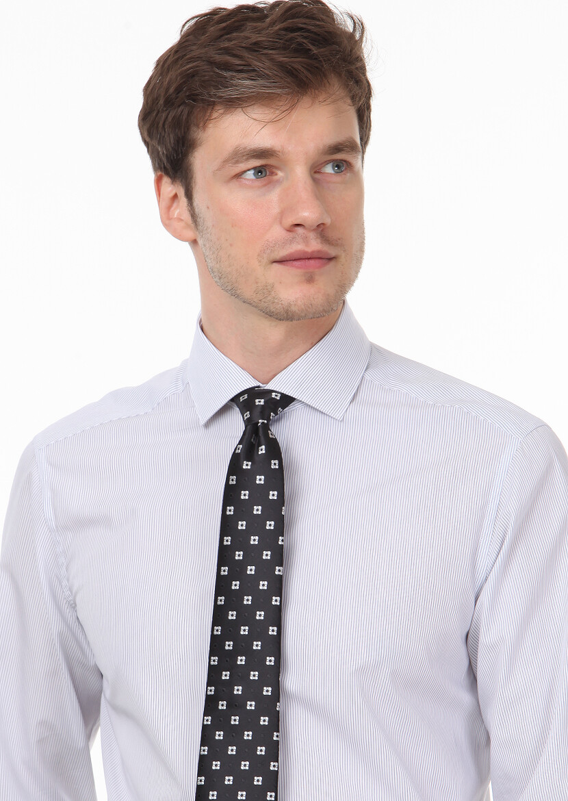 White Striped Regular Fit Long Weaving Classical 100% Cotton Shirt - 2