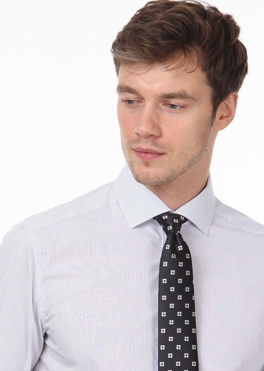 White Striped Regular Fit Long Weaving Classical 100% Cotton Shirt - 3