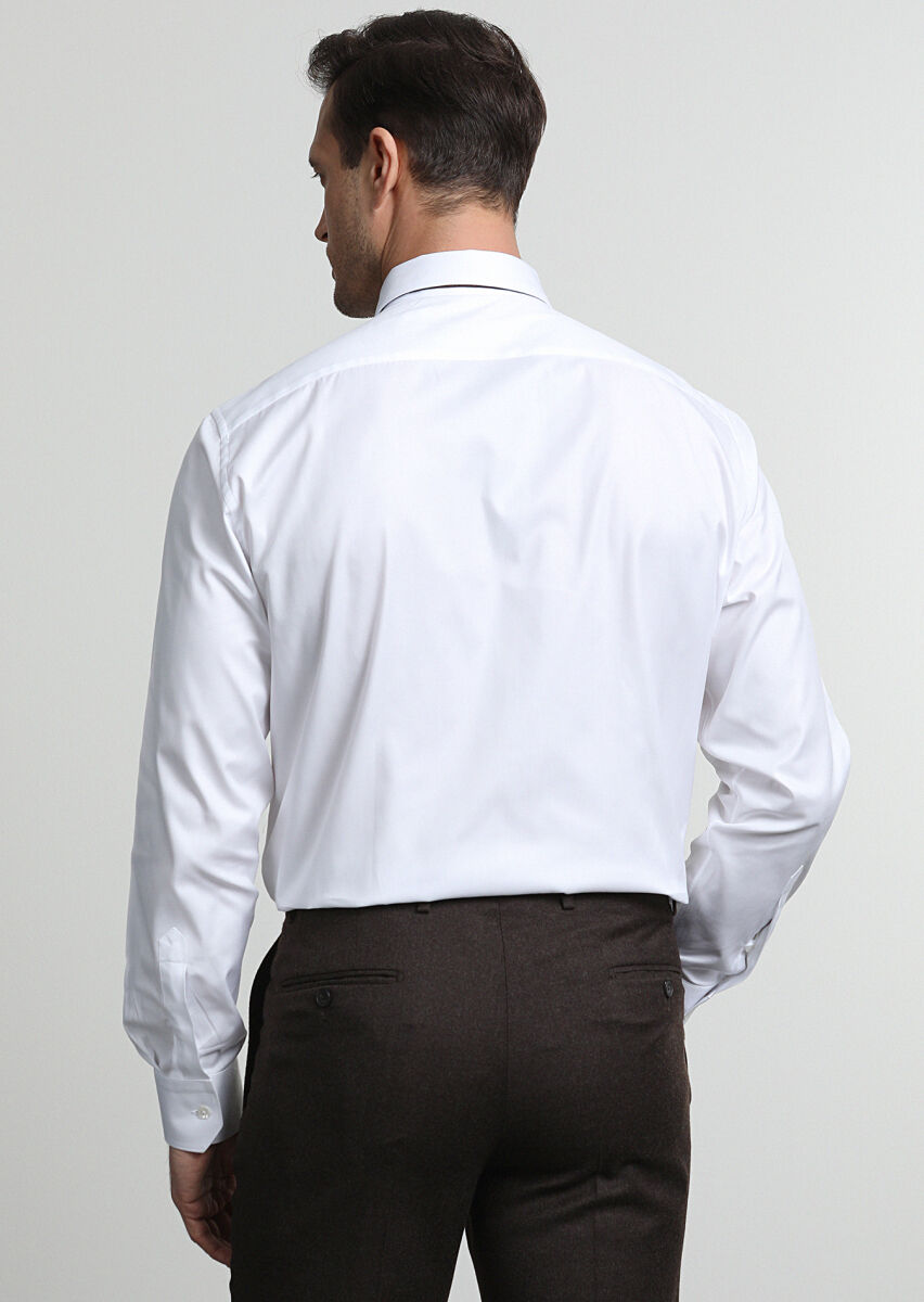 White Striped Regular Fit Long Weaving Classical 100% Cotton Shirt - 4