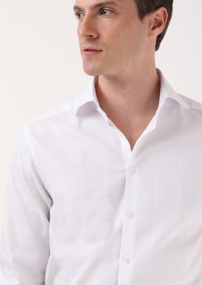 White Striped Regular Fit Long Weaving Classical 100% Cotton Shirt - 1