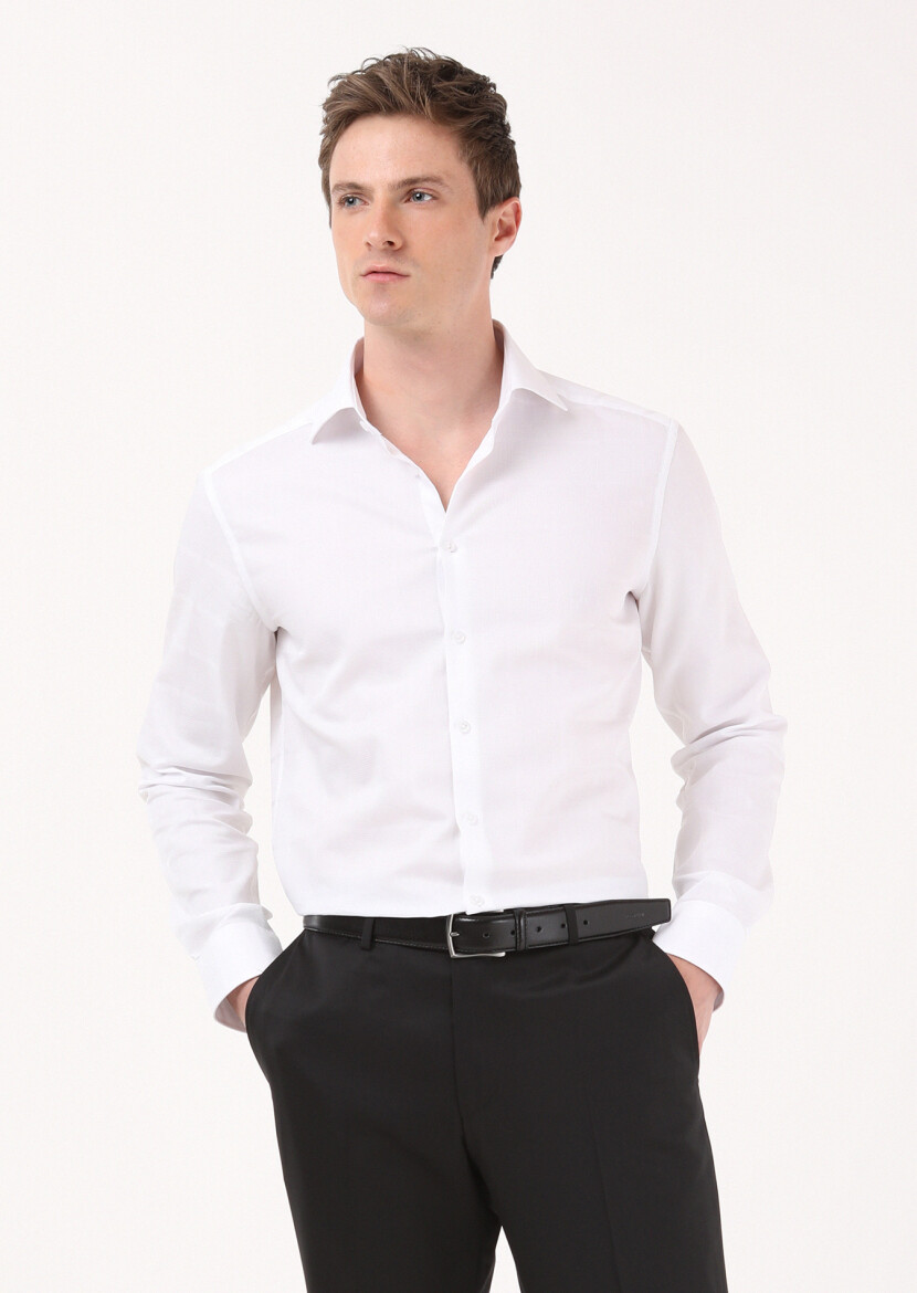 White Striped Regular Fit Long Weaving Classical 100% Cotton Shirt - 2