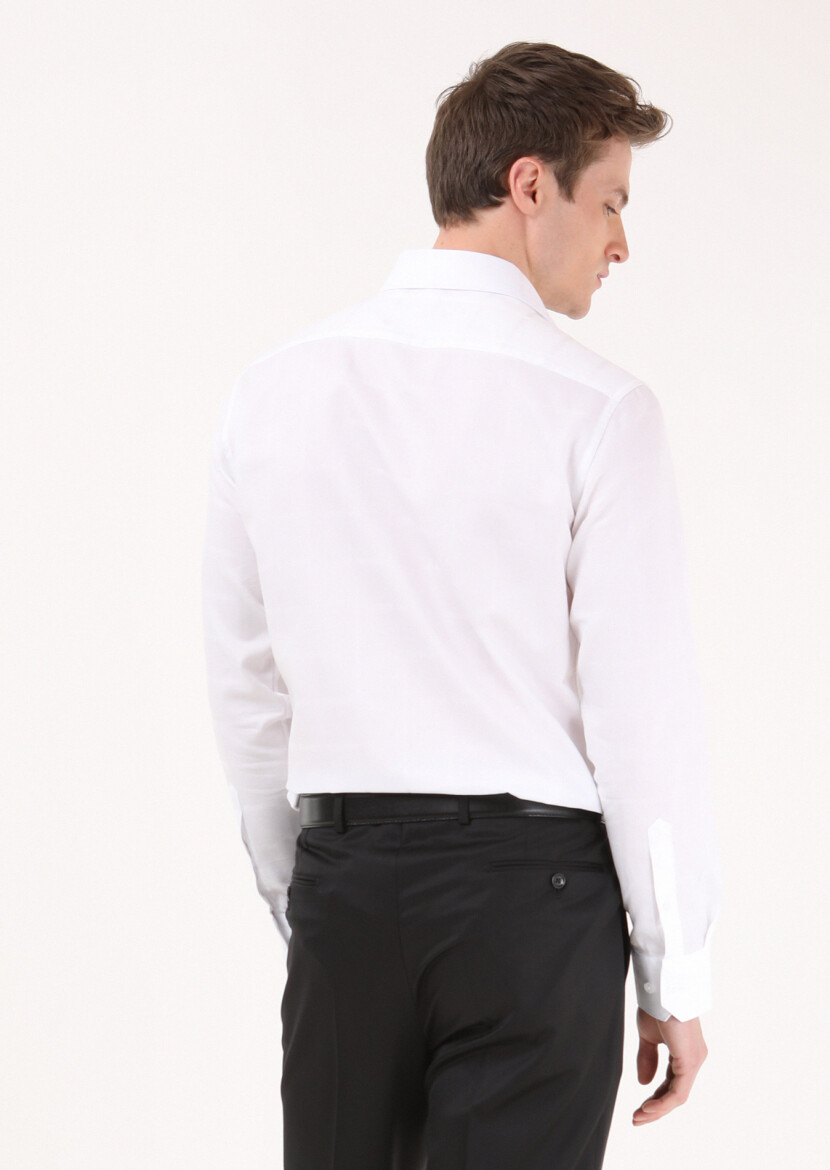 White Striped Regular Fit Long Weaving Classical 100% Cotton Shirt - 3