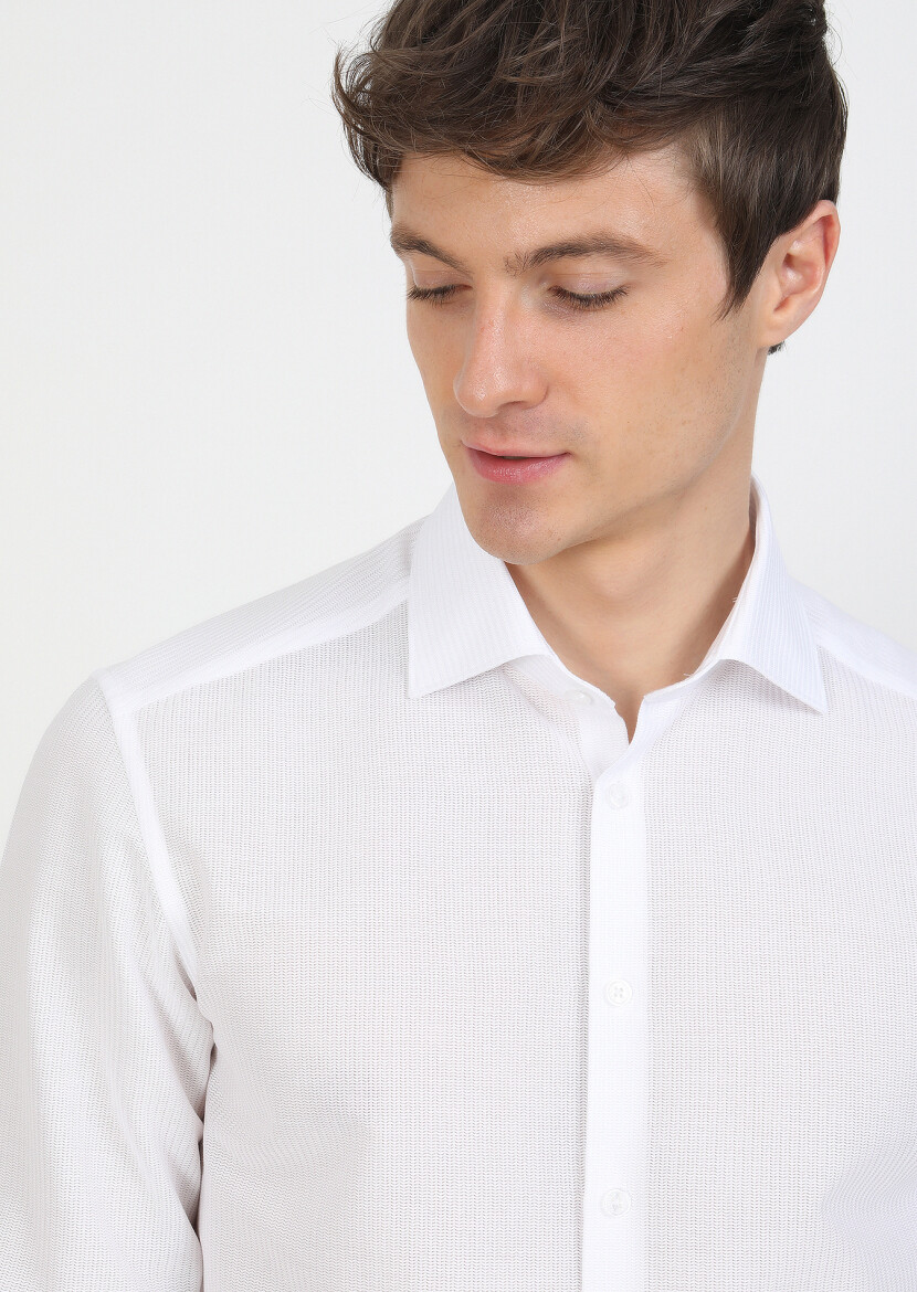 White Striped Regular Fit Long Weaving Classical 100% Cotton Shirt - 1