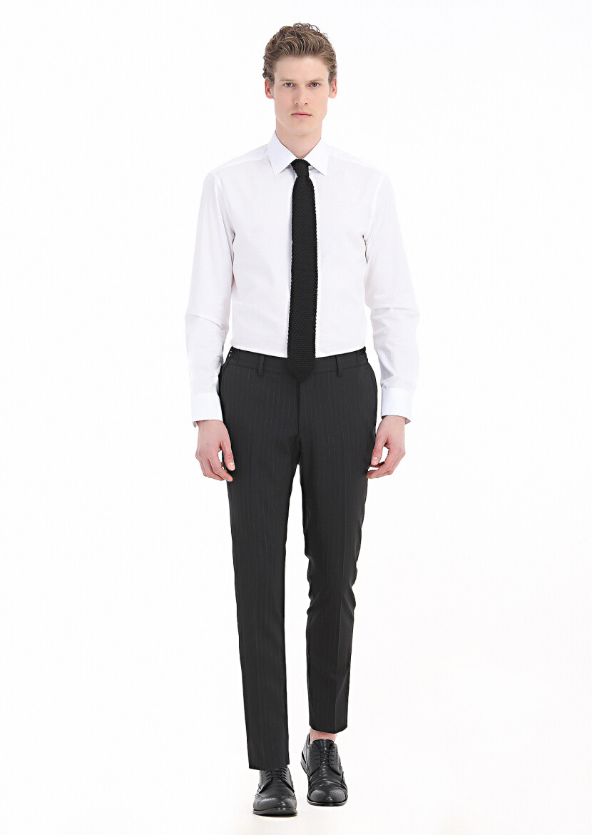 White Striped Regular Fit Long Weaving Classical 100% Cotton Shirt - 1