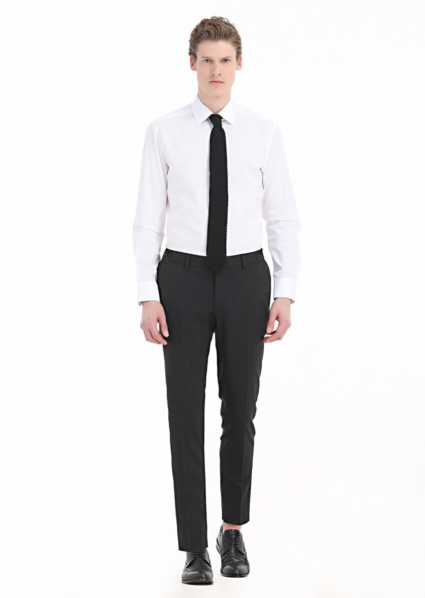 White Striped Regular Fit Long Weaving Classical 100% Cotton Shirt - 1