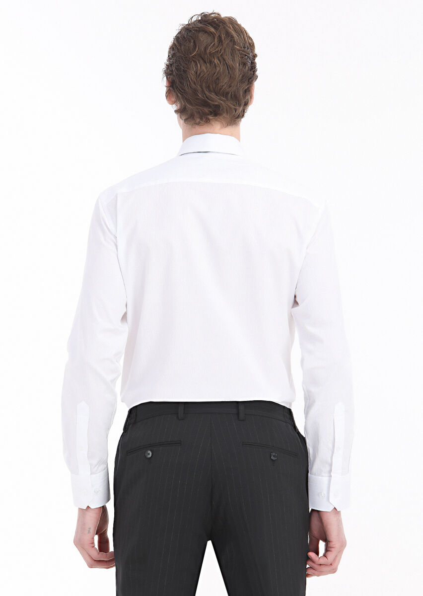 White Striped Regular Fit Long Weaving Classical 100% Cotton Shirt - 5