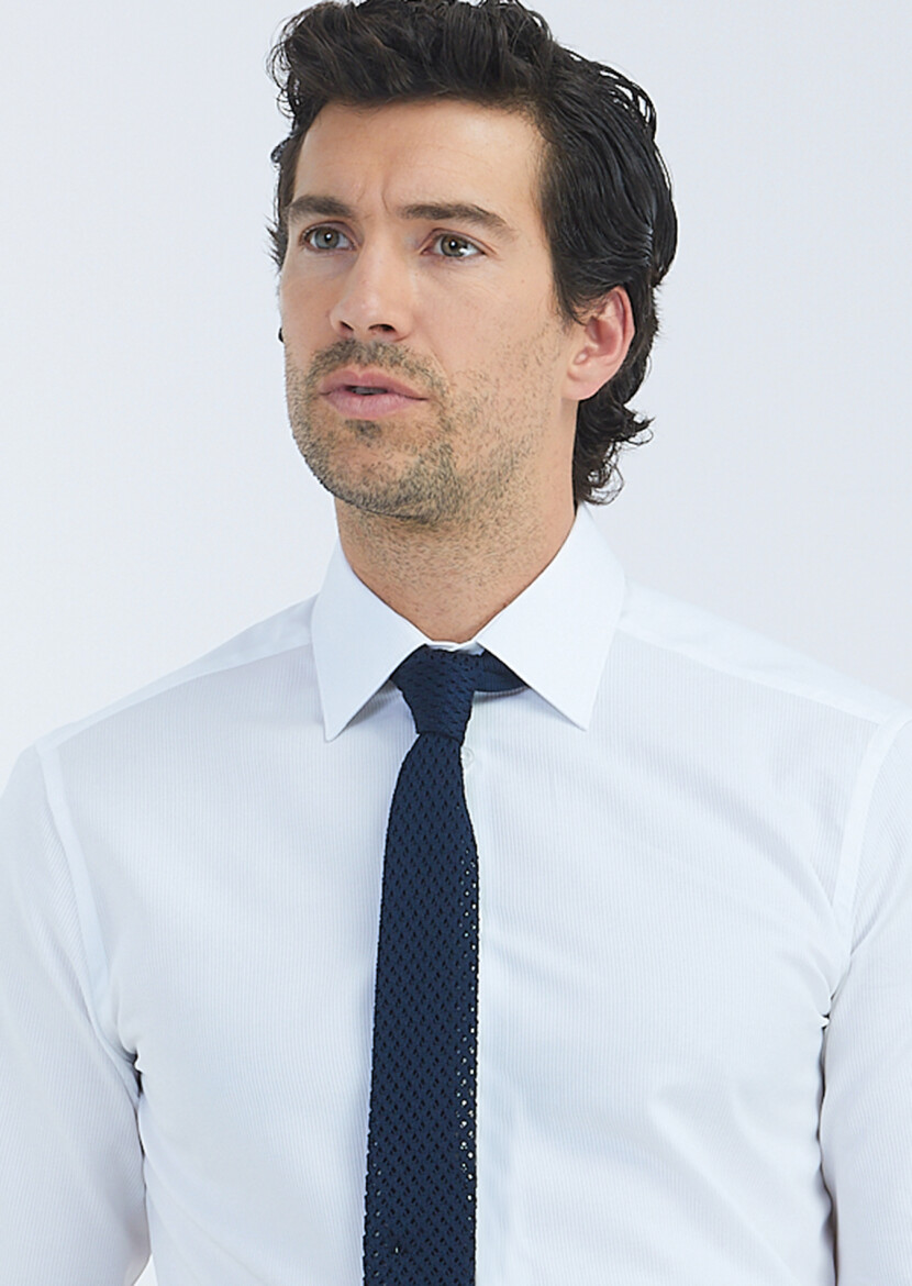 White Striped Regular Fit Long Weaving Classical 100% Cotton Shirt - 4