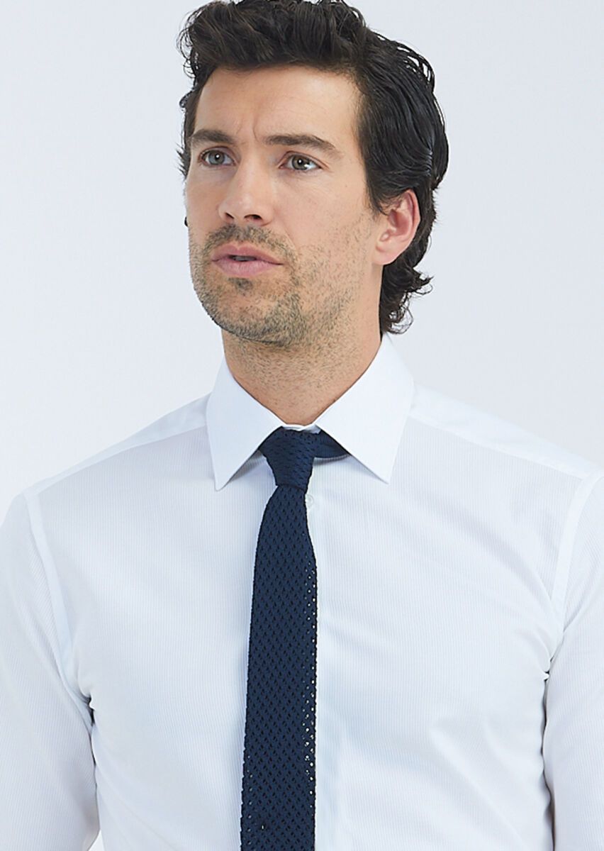 White Striped Regular Fit Long Weaving Classical 100% Cotton Shirt - 4