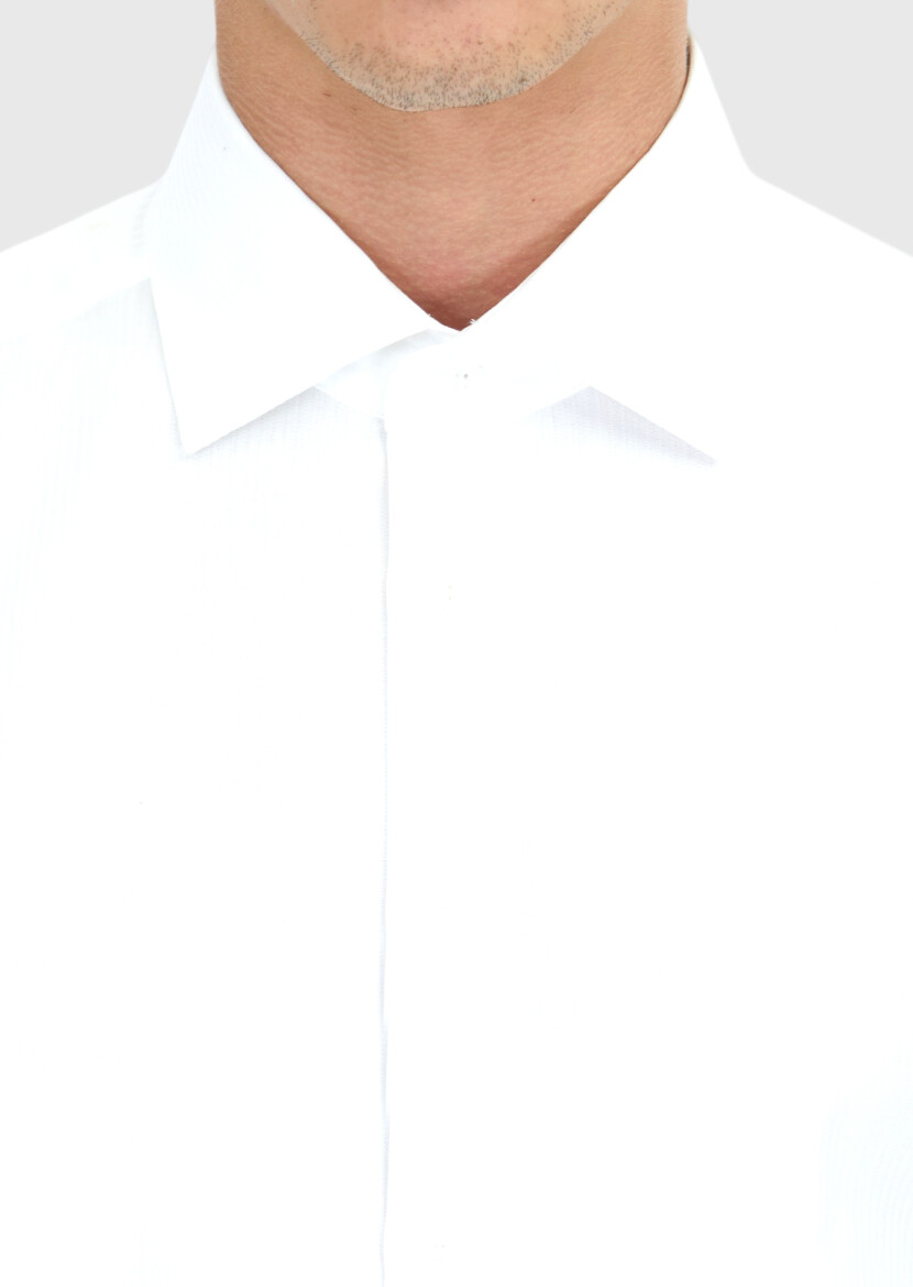 White Striped Regular Fit Long Weaving Classical 100% Cotton Shirt - 5