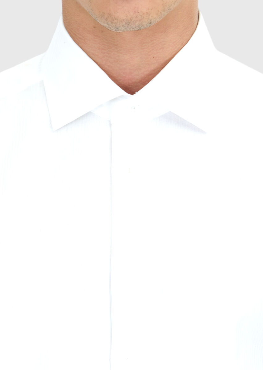 White Striped Regular Fit Long Weaving Classical 100% Cotton Shirt - 5