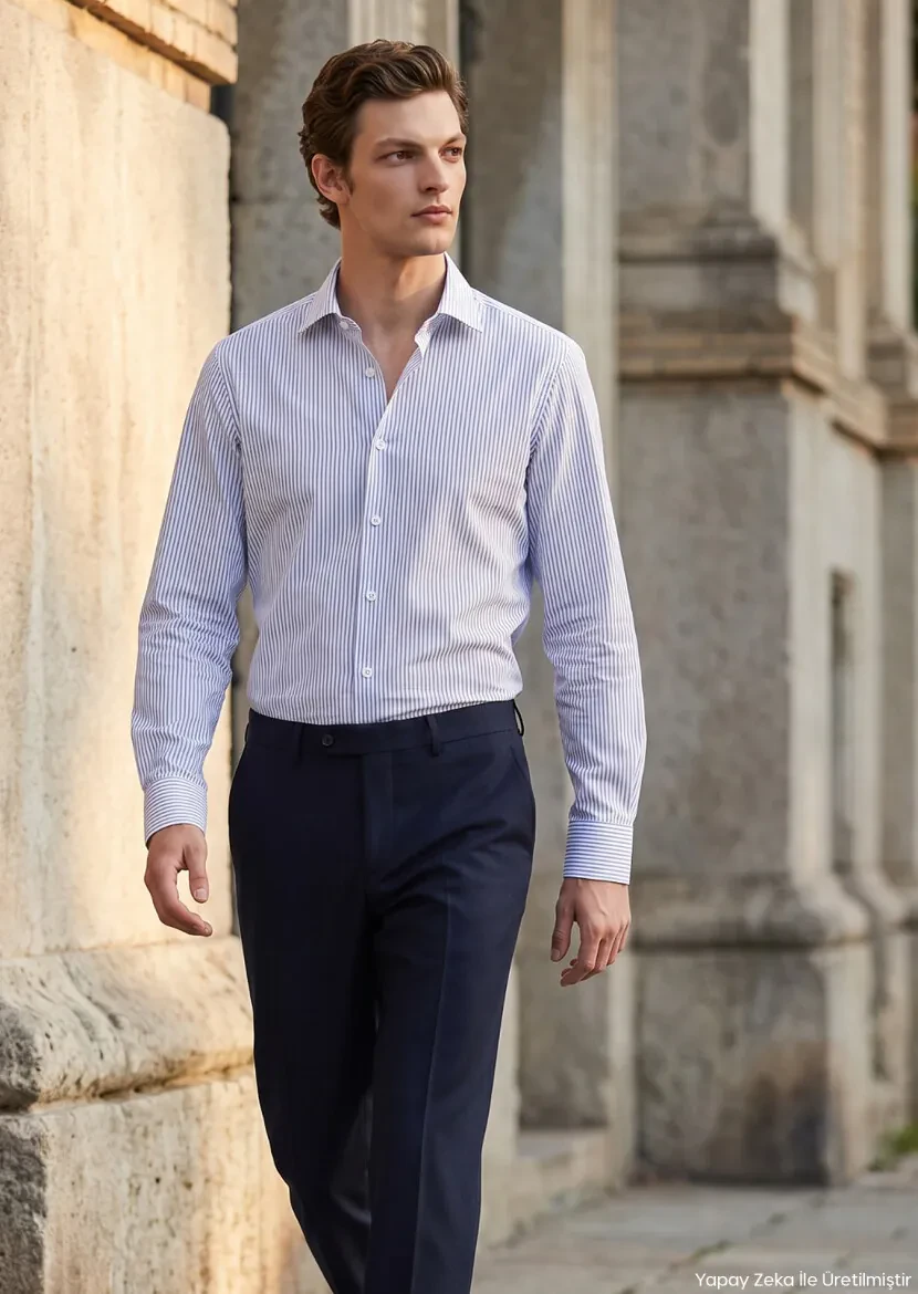 White Striped Regular Fit Long Weaving Classical 100% Cotton Shirt - RAMSEY