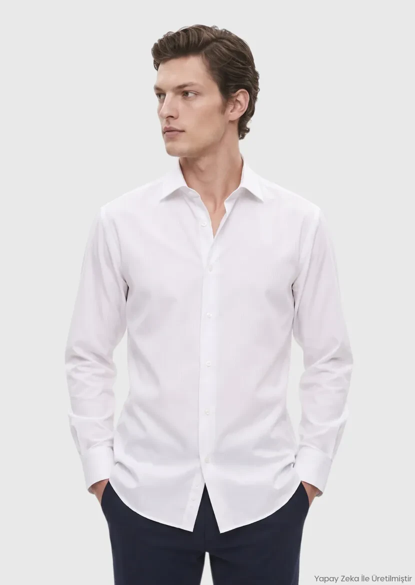 White Striped Regular Fit Long Weaving Classical 100% Cotton Shirt - RAMSEY