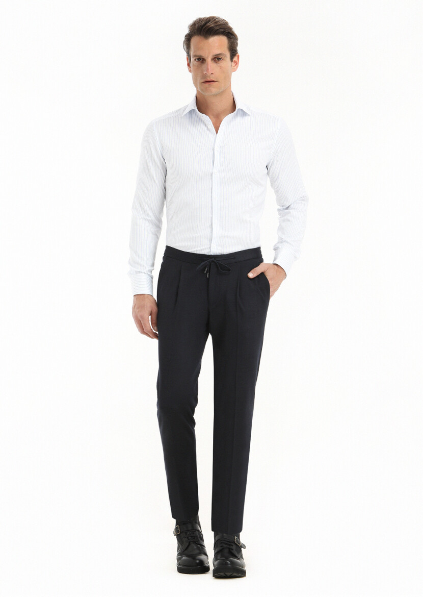 White Striped Regular Fit Non Iron Long Weaving Classical 100% Cotton Shirt - 1