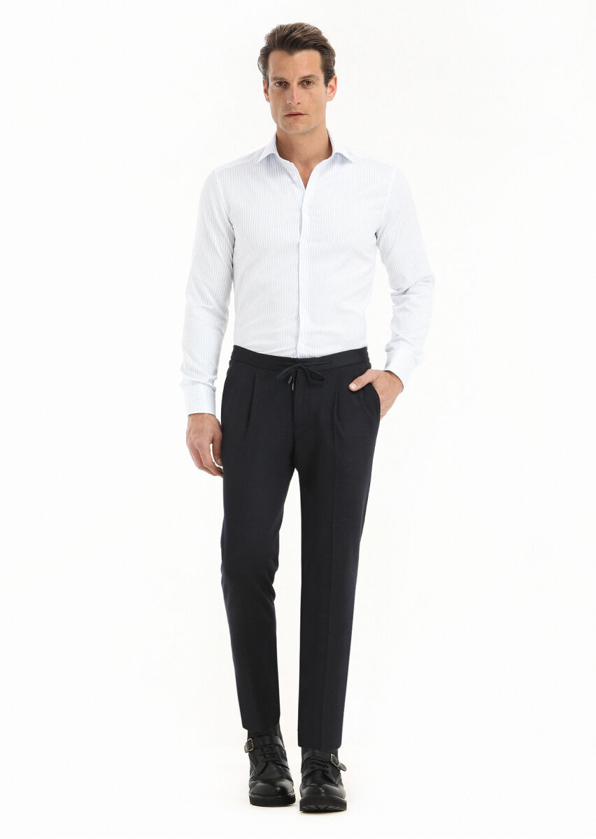 White Striped Regular Fit Non Iron Long Weaving Classical 100% Cotton Shirt - 1