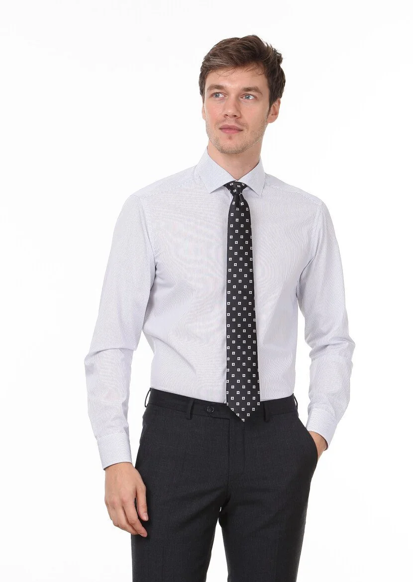 White Striped Regular Fit Weaving Classical 100% Cotton Shirt - 1