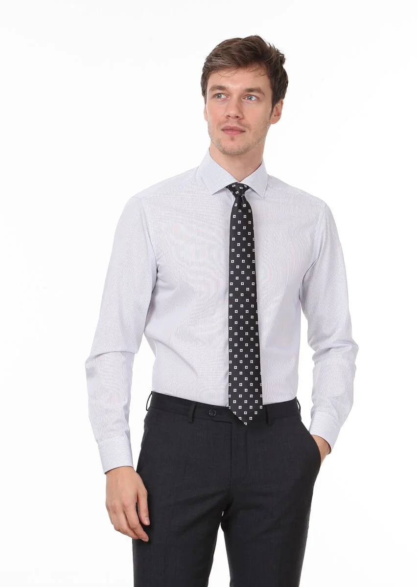White Striped Regular Fit Weaving Classical 100% Cotton Shirt - 1