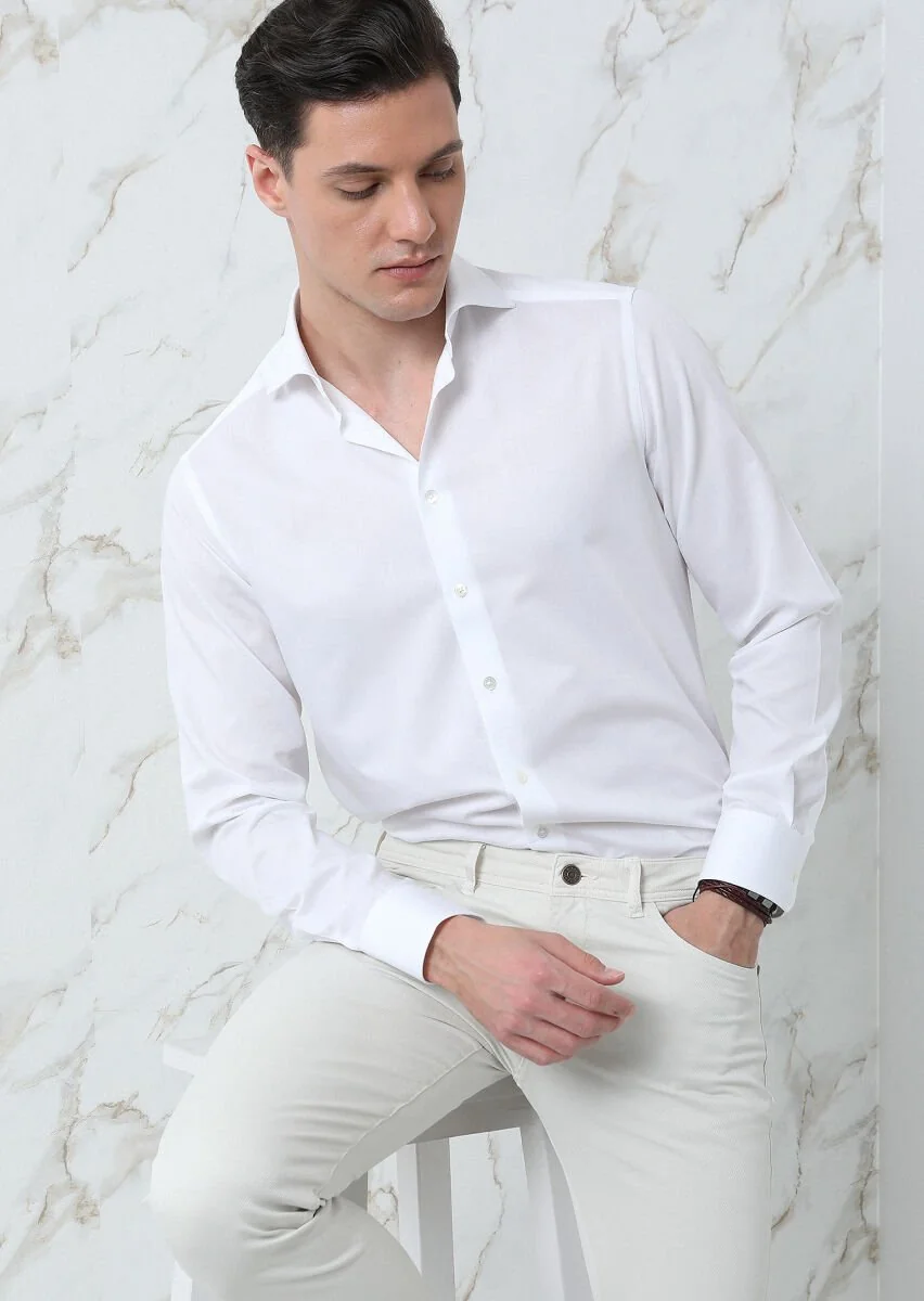 White Striped Regular Fit Weaving Classical 100% Cotton Shirt - 1
