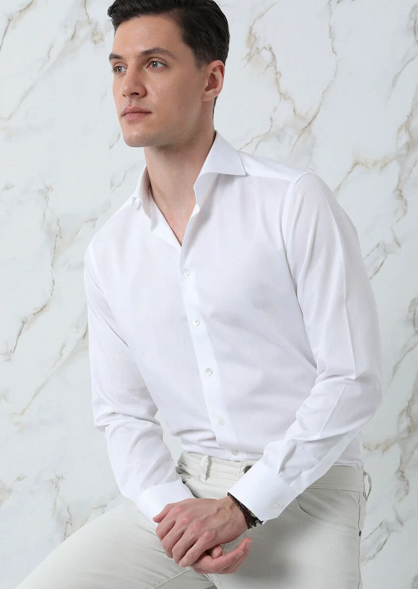 White Striped Regular Fit Weaving Classical 100% Cotton Shirt - 3