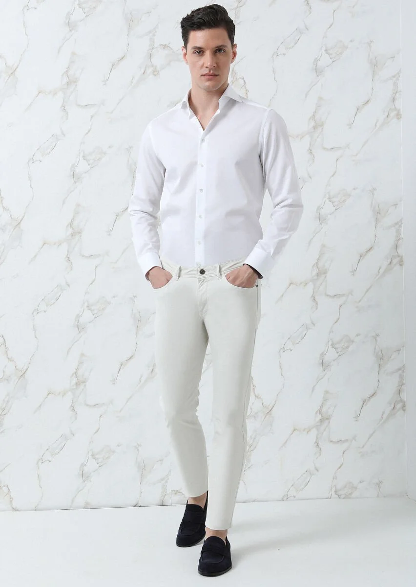 White Striped Regular Fit Weaving Classical 100% Cotton Shirt - 4