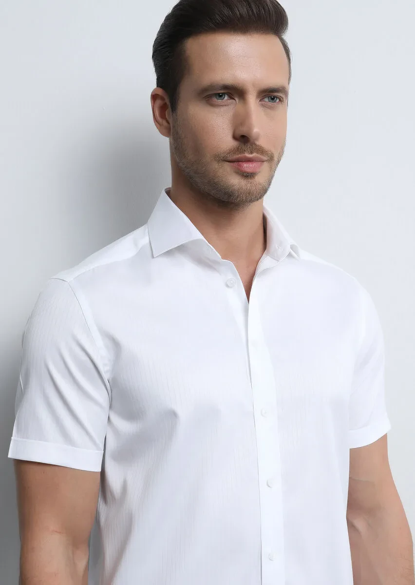 White Striped Regular Fit Weaving Classical 100% Cotton Shirt - 3