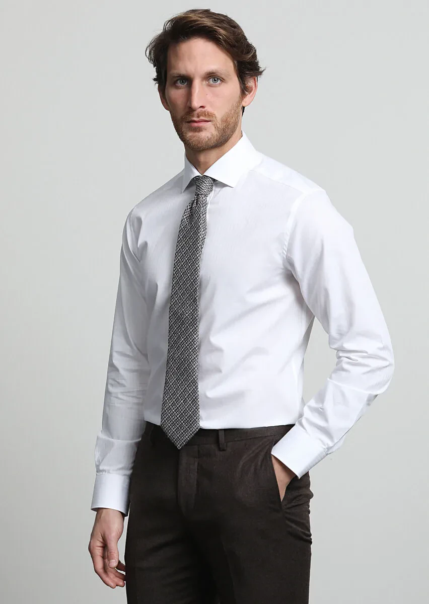 White Striped Regular Fit Weaving Classical 100% Cotton Shirt - 1