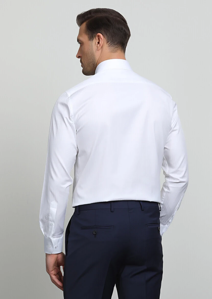 White Striped Regular Fit Weaving Classical 100% Cotton Shirt - 4
