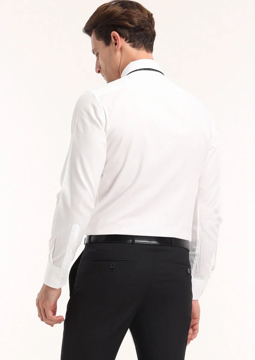 White Striped Regular Fit Weaving Classical 100% Cotton Shirt - 4