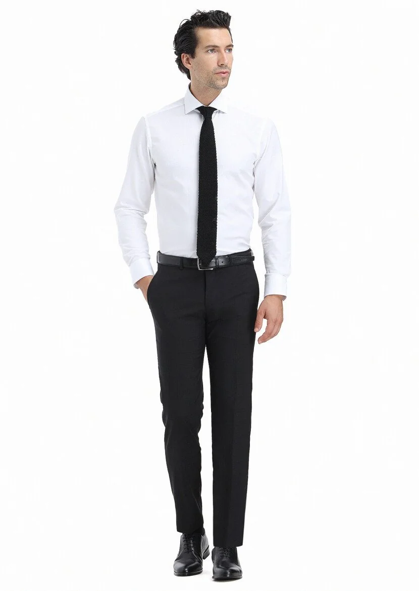 White Striped Regular Fit Weaving Classical 100% Cotton Shirt - 1