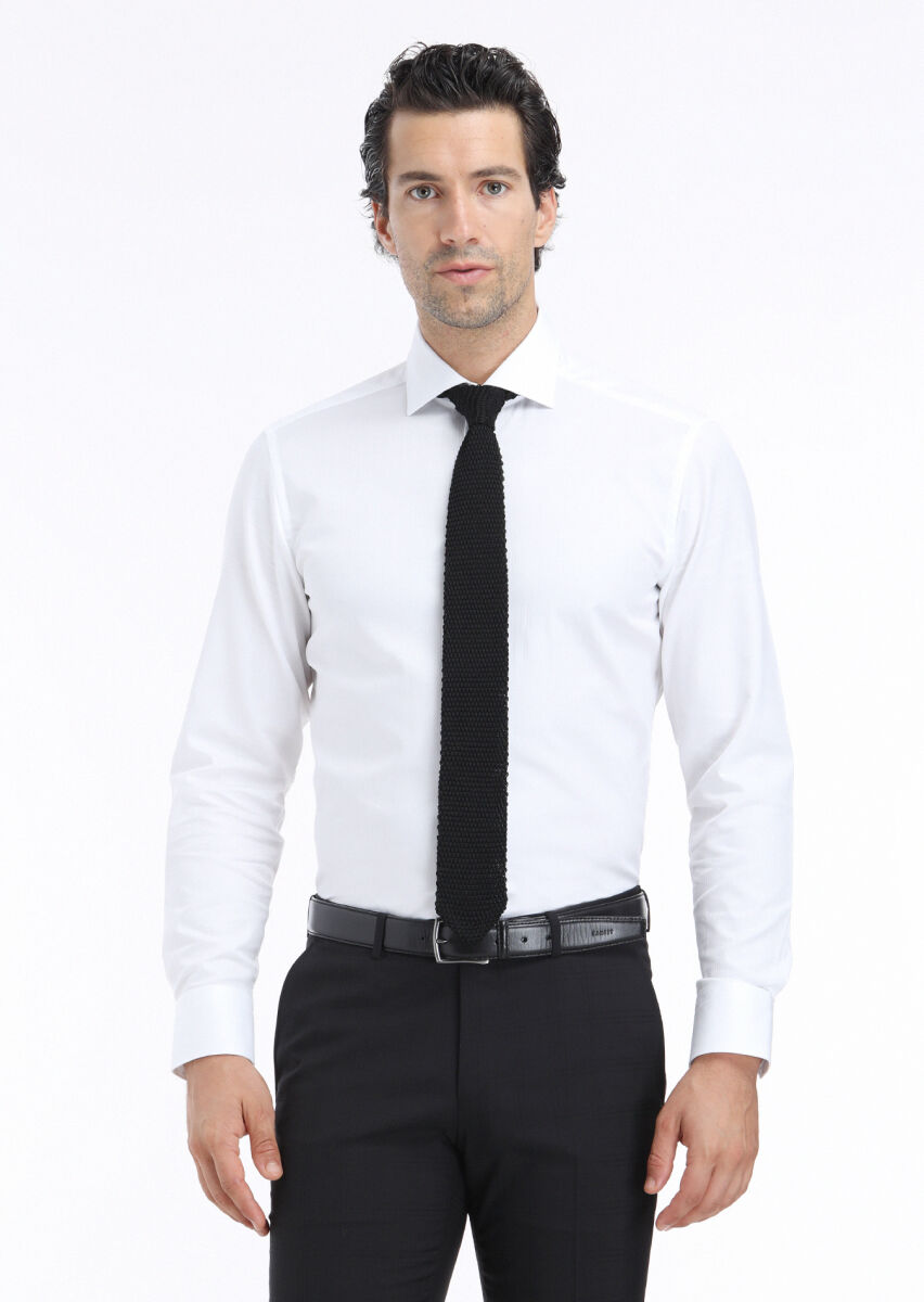 White Striped Regular Fit Weaving Classical 100% Cotton Shirt - 2