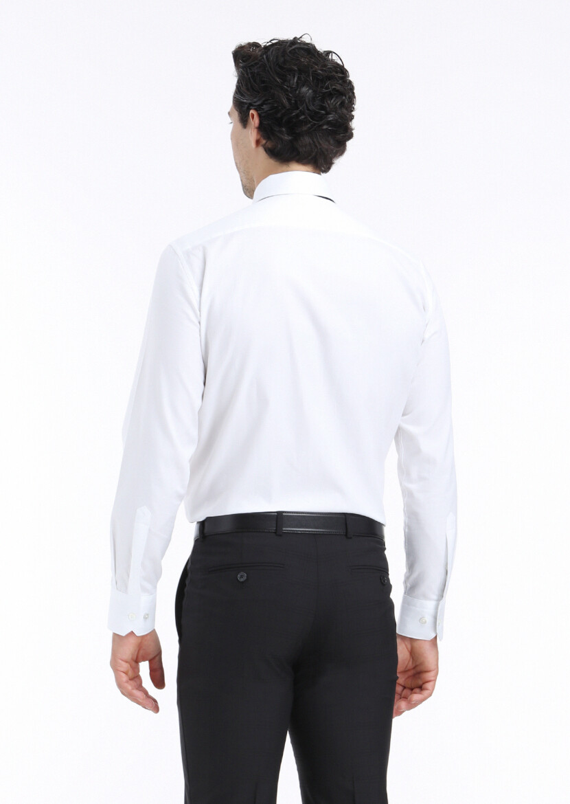 White Striped Regular Fit Weaving Classical 100% Cotton Shirt - 5