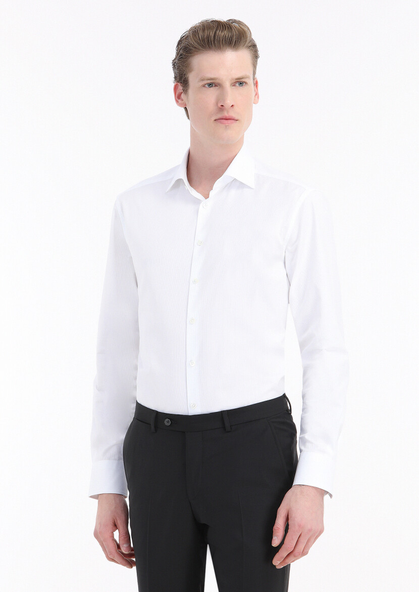 White Striped Regular Fit Weaving Classical 100% Cotton Shirt - 2