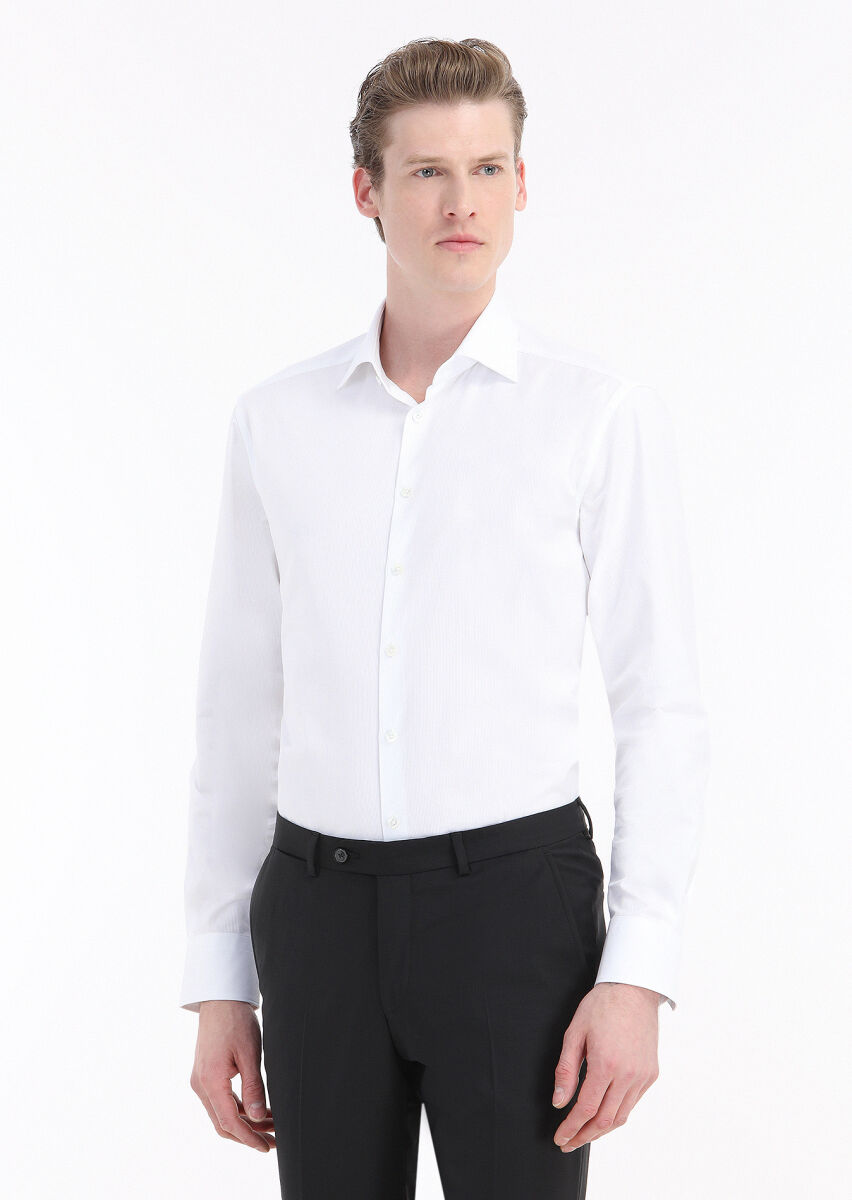 White Striped Regular Fit Weaving Classical 100% Cotton Shirt - 2