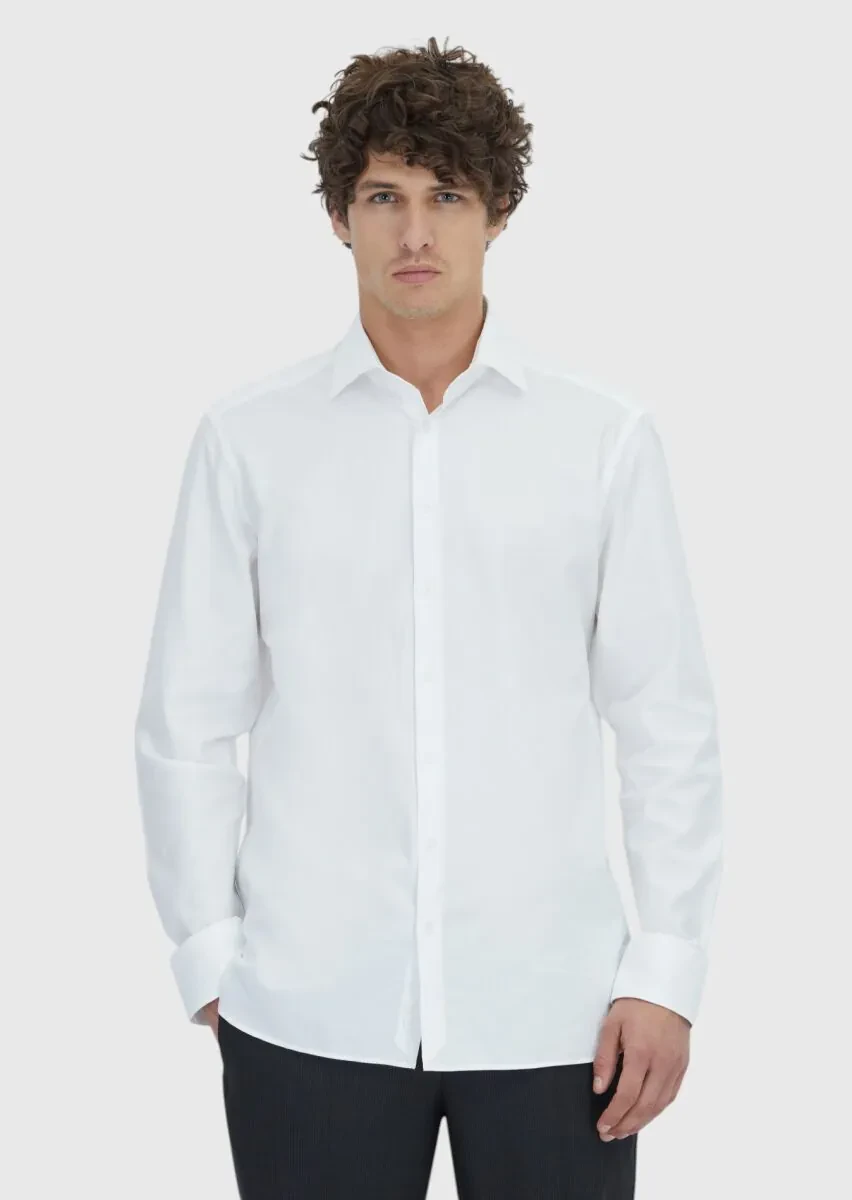 White Striped Regular Fit Weaving Classical 100% Cotton Shirt - 1