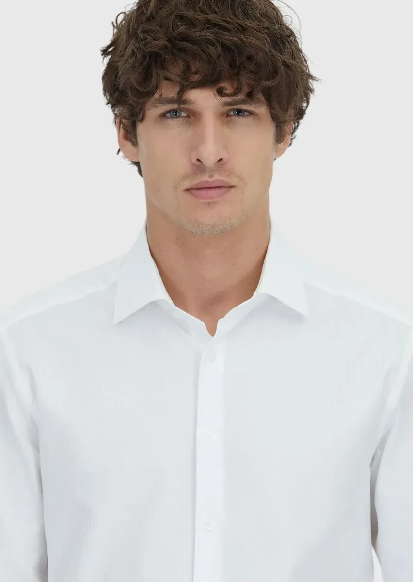 White Striped Regular Fit Weaving Classical 100% Cotton Shirt - 4