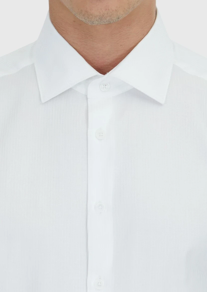White Striped Regular Fit Weaving Classical 100% Cotton Shirt - 5